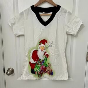 Uniform Advantage UA Scrubs | Christmas Santa's Gift Pocket Top | White | Small